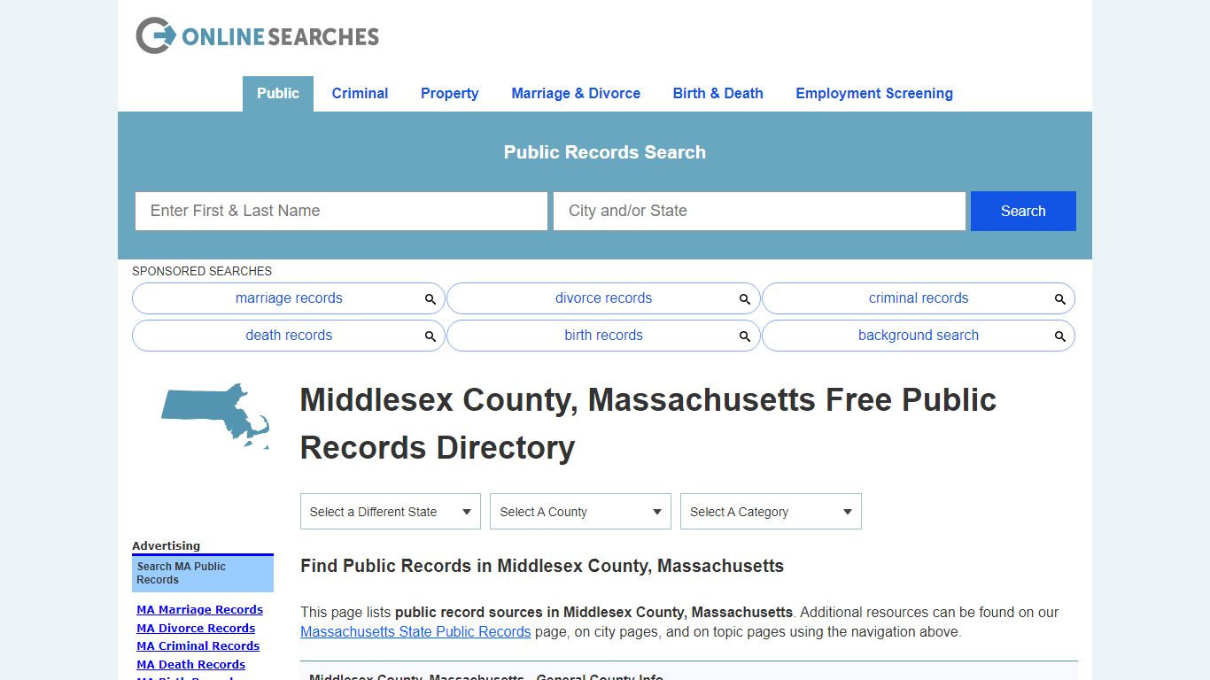 Middlesex County, Massachusetts Public Records Directory