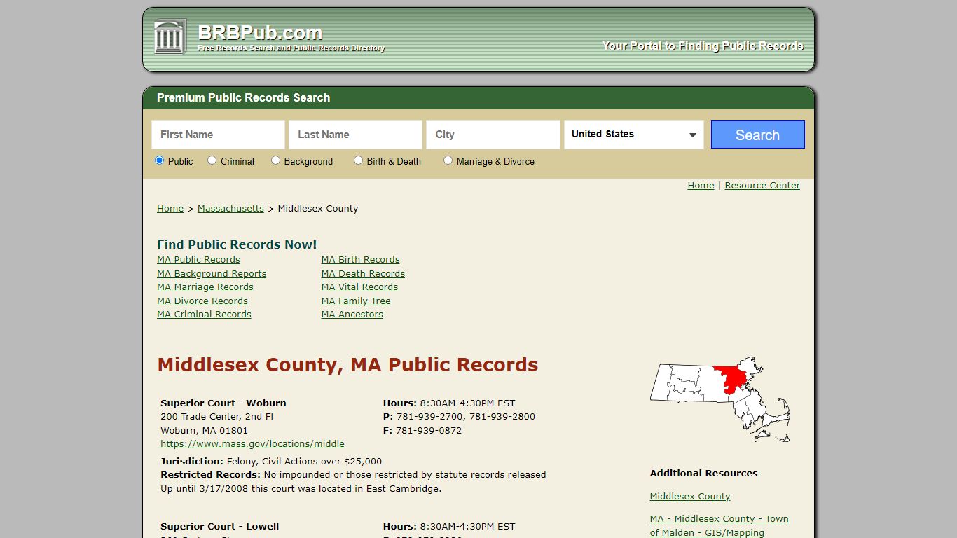 Middlesex County, MA Public Records - BRB Pub