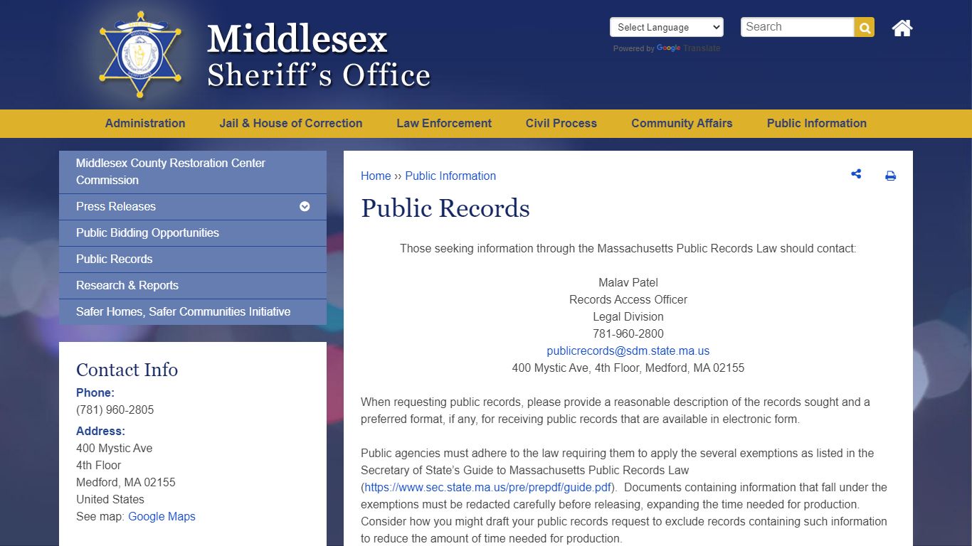 Public Records | Middlesex Sheriff